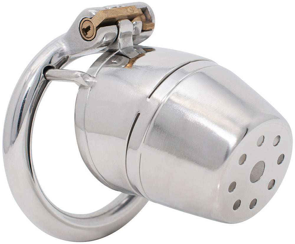 S218 long flat-end stainless steel chastity cage standard with circular ring