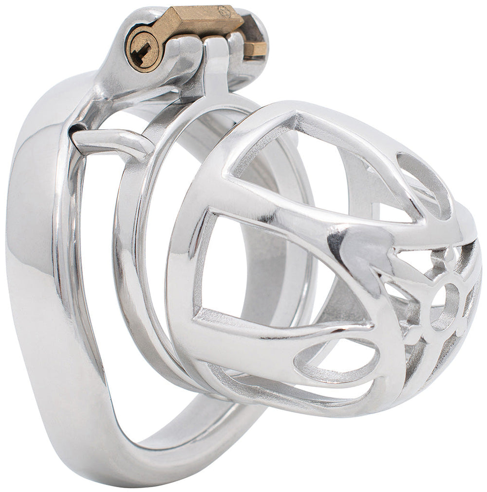 S219 open stainless steel chastity cage medium with curved ring