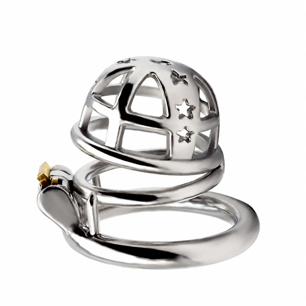 Front angled view of the JTS S221 Medium cage showing its decorative stars and circular base ring	