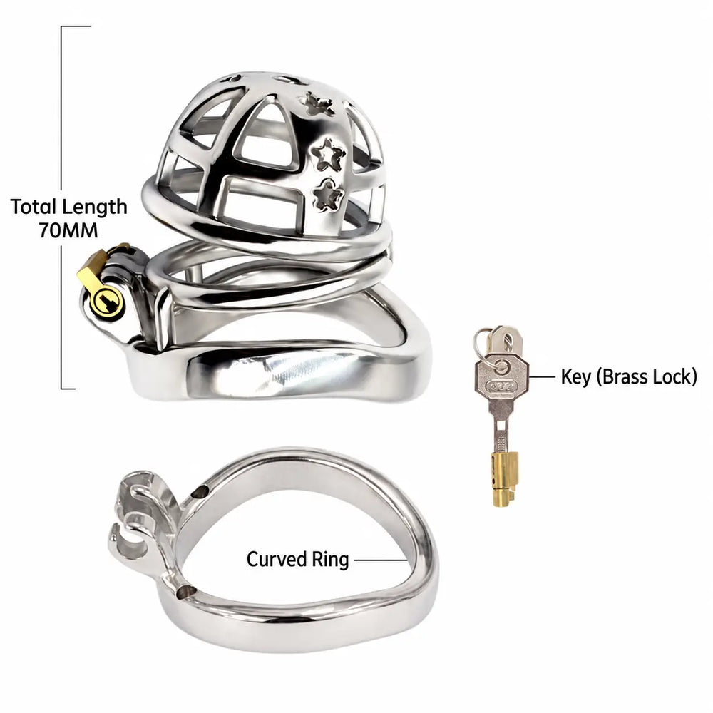 JTS S221 Medium curved-ring size diagram marking 70 mm overall span, with a detached curved ring and key	