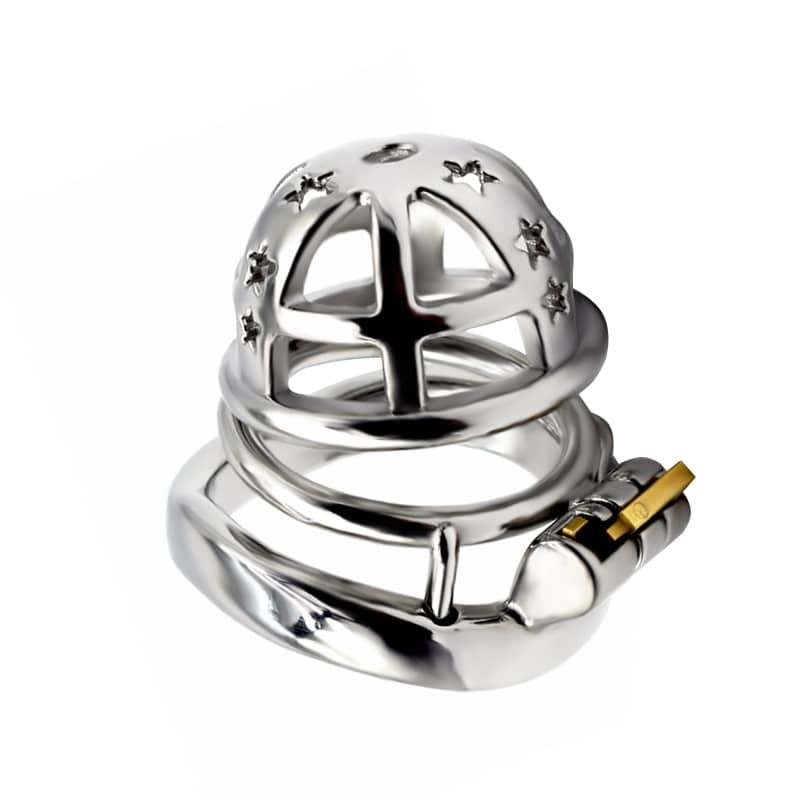 Front angled view of the JTS S221 Medium cage showing its star-detailed tip and curved base ring	
