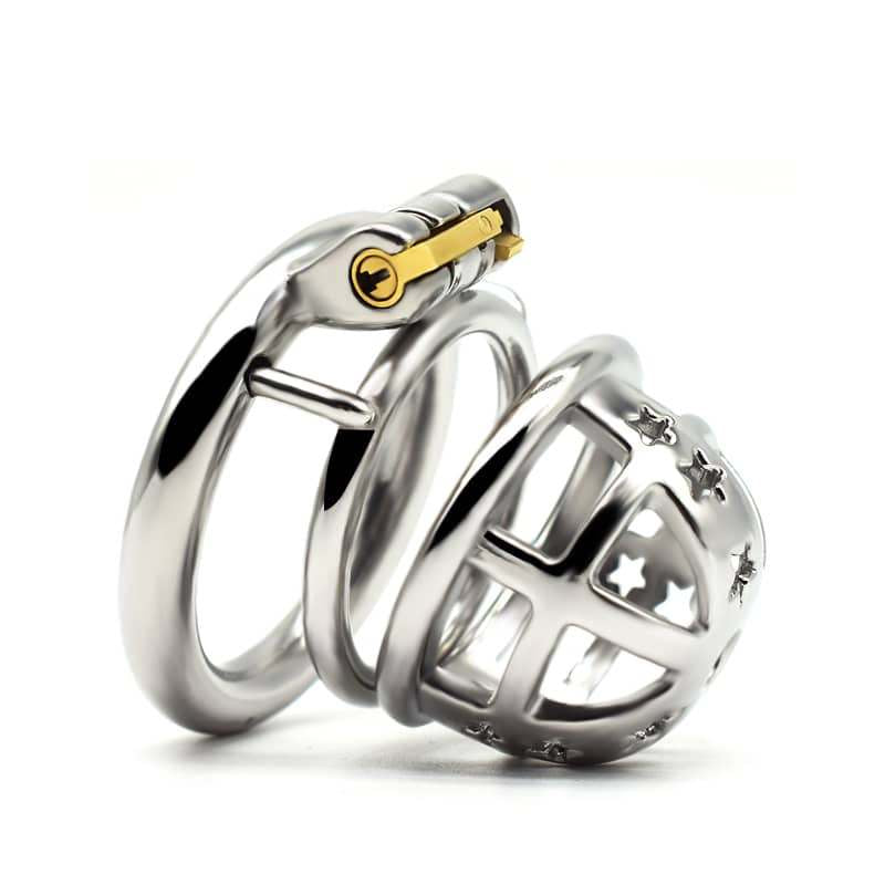 Angled view of the JTS S221 Medium curved-ring cage showing the lock and ringed steel shaft	