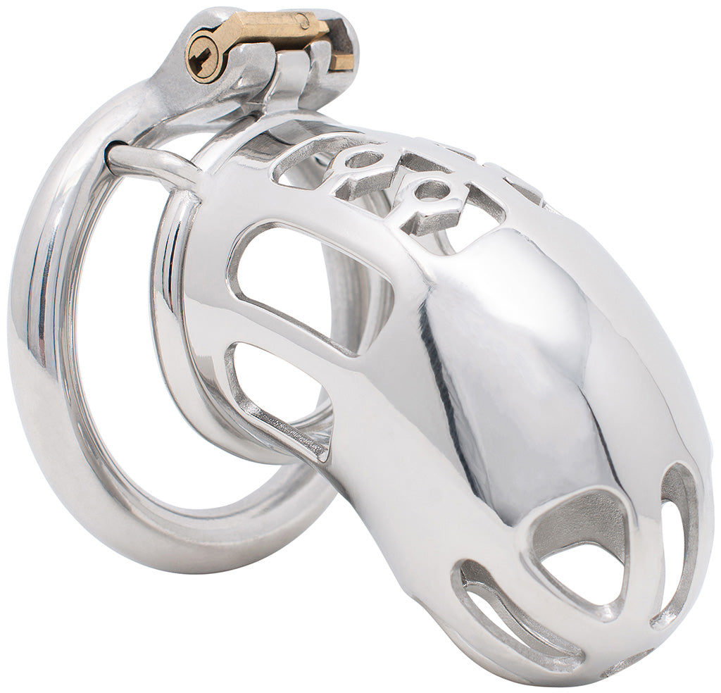 S223 ventilated enclosed stainless steel chastity cage with circular ring