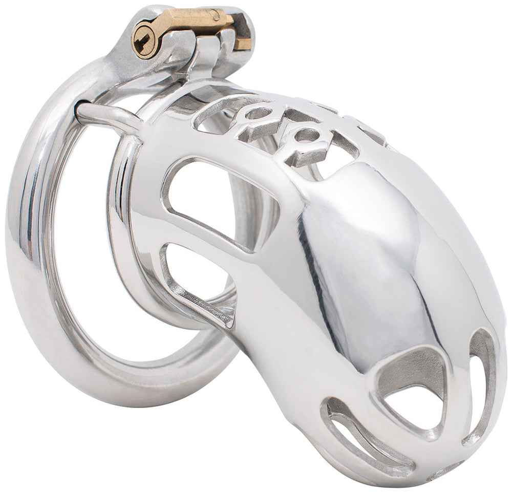 S223 ventilated enclosed stainless steel chastity cage with circular ring