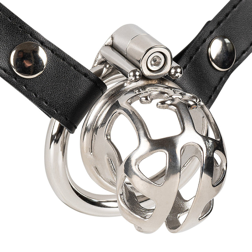 S224 small stainless steel chastity cage with adjustable waist strap