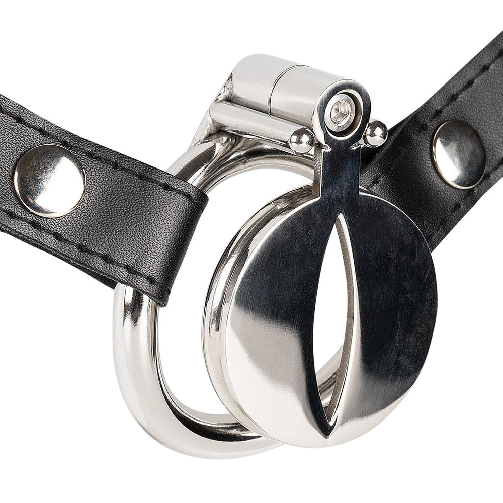 S233 flat stainless steel chastity cage with optional adjustable waist strap