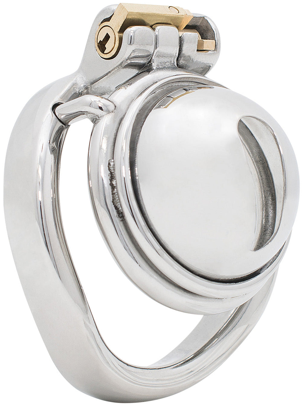 S234 ultra-compact enclosed stainless steel chastity cage with curved ring