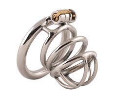 S73S spiral open-frame stainless steel chastity cage with base ring