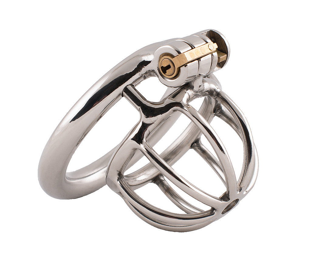 S75 ultra-short open-frame stainless steel chastity cage with base ring