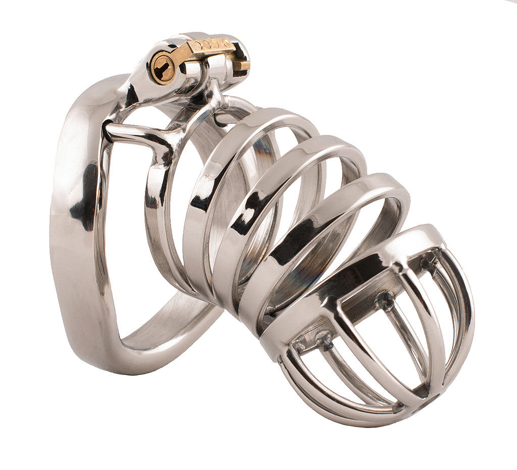S77 standard ringed open-frame stainless steel chastity cage with base ring