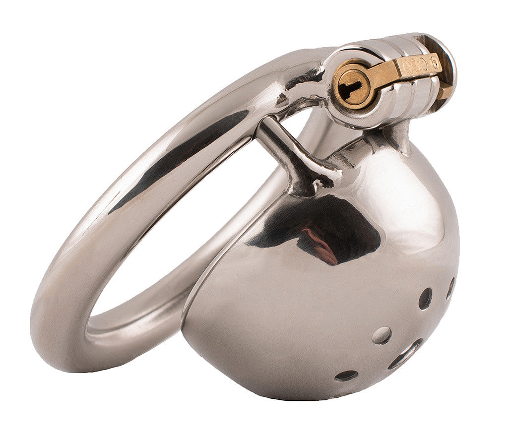 S83 dome-front ultra-short stainless steel chastity cage with base ring