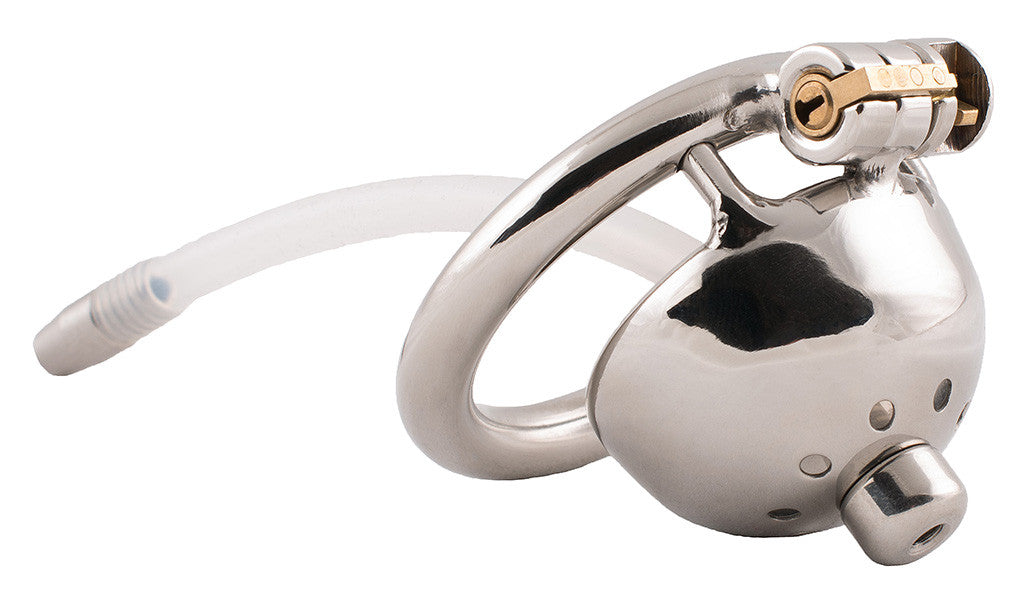 S93 ultra-short stainless steel urethral chastity cage with base ring and tube