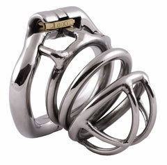 S99 open-front stainless steel chastity cage in standard size with hinged base ring