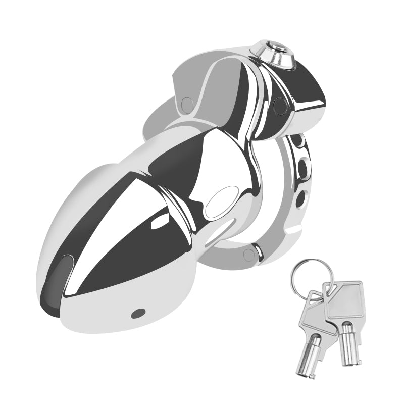 Sculpted adjustable metal chastity cage ZC-053 with two keys