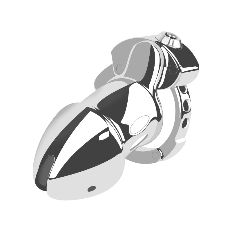 ZC-053 sculpted metal chastity cage with hinged ring open