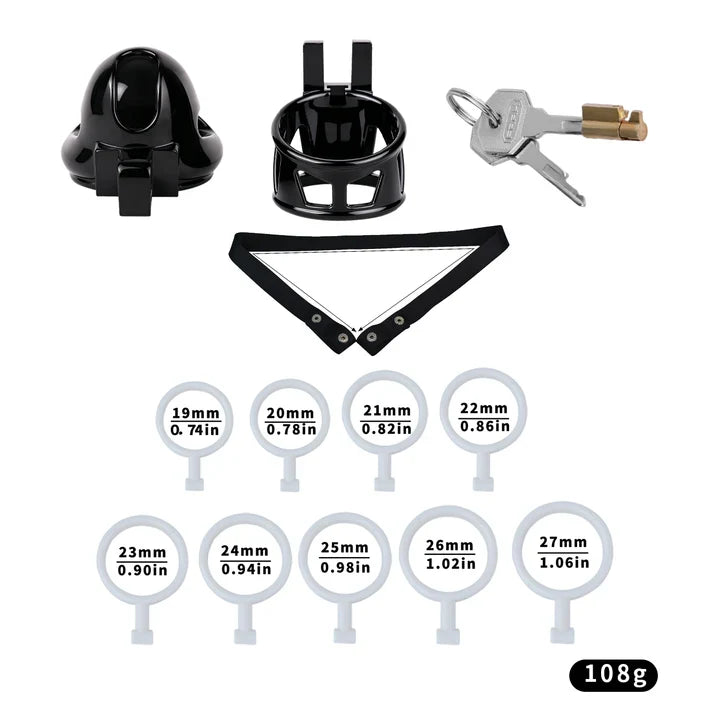 Ringless ABS cage package with black support belt and nine rings