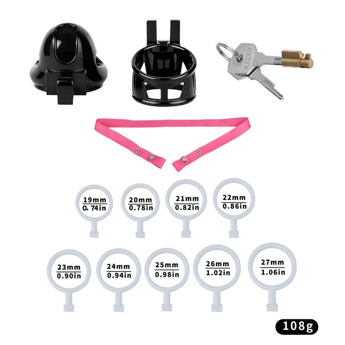 Ringless ABS cage package with pink support belt and nine rings