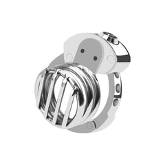 Short grid-front adjustable metal chastity cage ZC-059 angled view