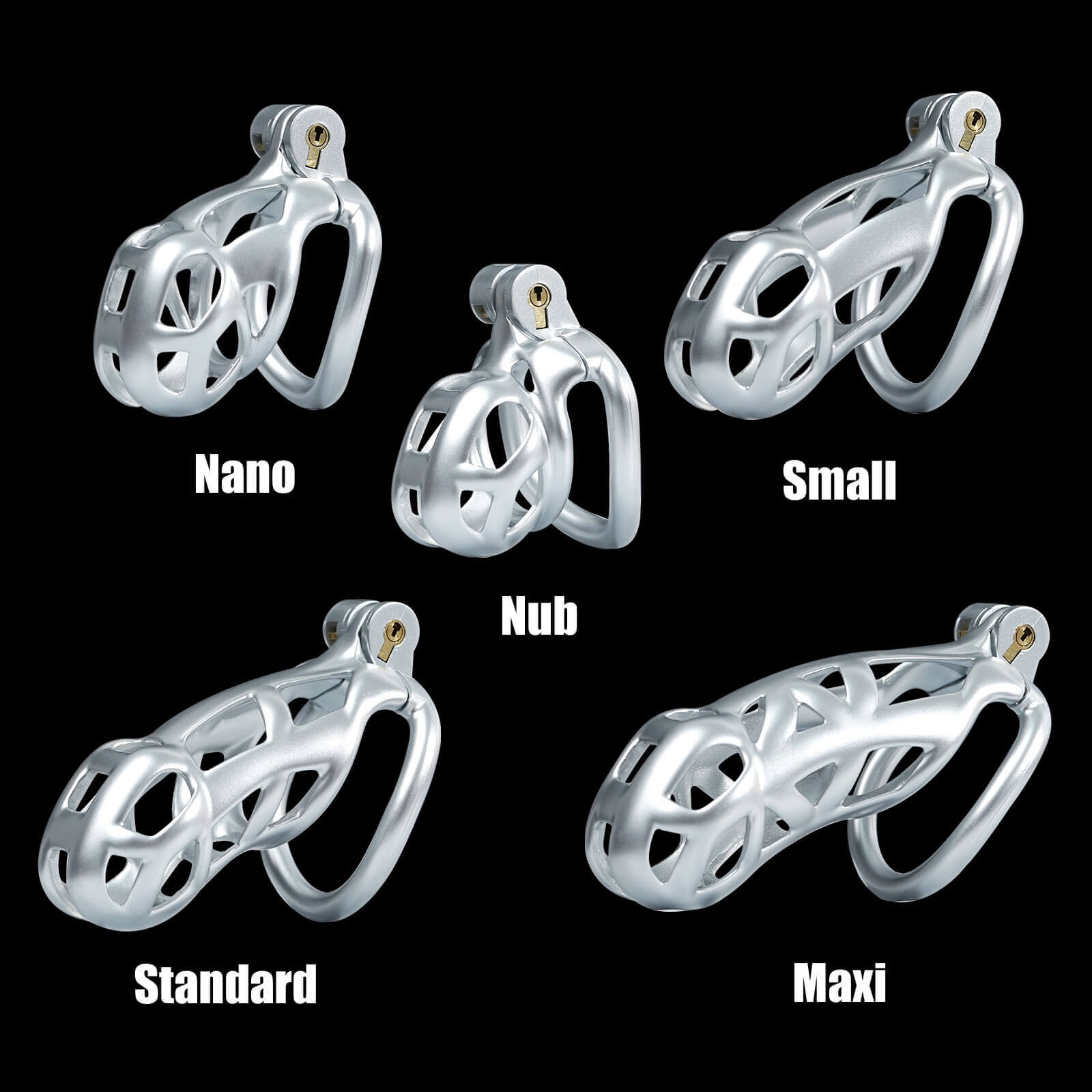 Small Silver Cobra Male Chastity Cage With 4 Rings