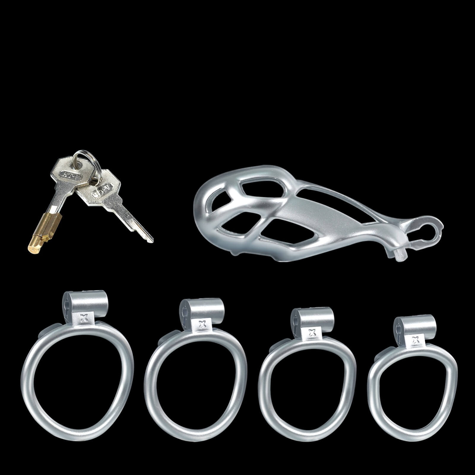 Small Silver Cobra Male Chastity Cage With 4 Rings