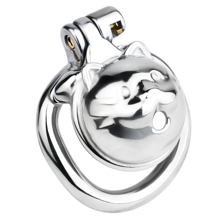 Silver lucky cat stainless steel mini chastity cage