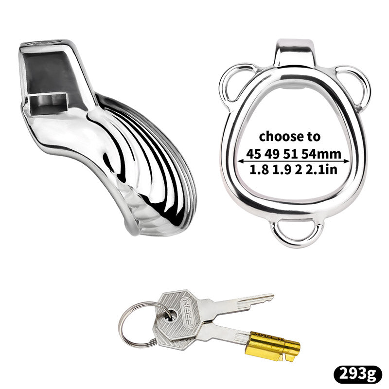 Silver shell-shaped chastity cage with key lock