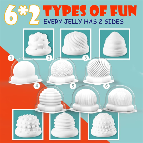 Six white egg cups showing different textures on both sides