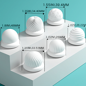 Six textured egg cups shown with individual size labels