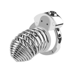 Skeletonized adjustable metal chastity cage ZC-066 angled view