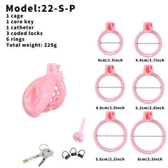 Small pink clitoral silicone cage package with six rings and locks