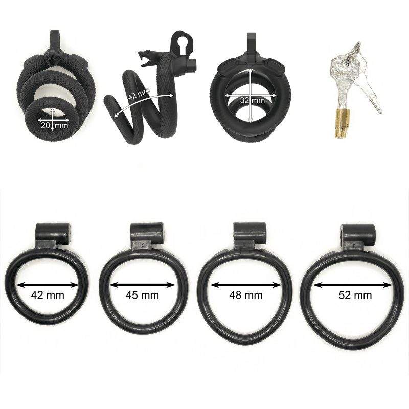 Snake-style chastity cage inner length, diameter and opening dimensions