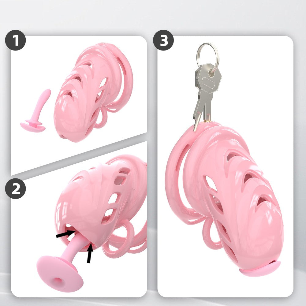 Three-step assembly of soft-node chastity cage and ring