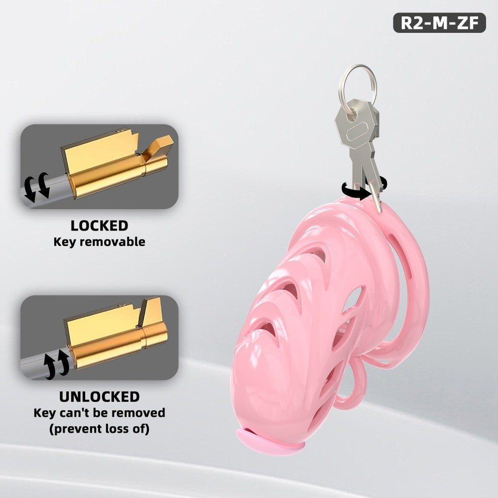 Pink soft-node chastity cage with removable key lock