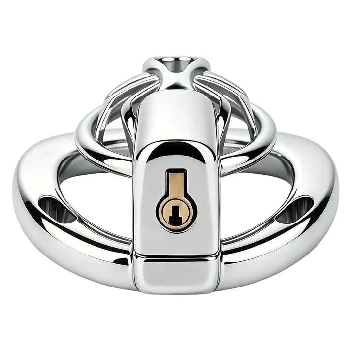 Top-mounted padlock on the F328A spider metal chastity cage