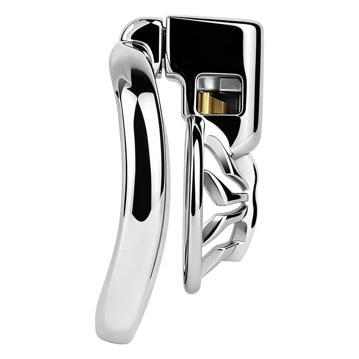 Side view of the F328A spider-design metal chastity cage