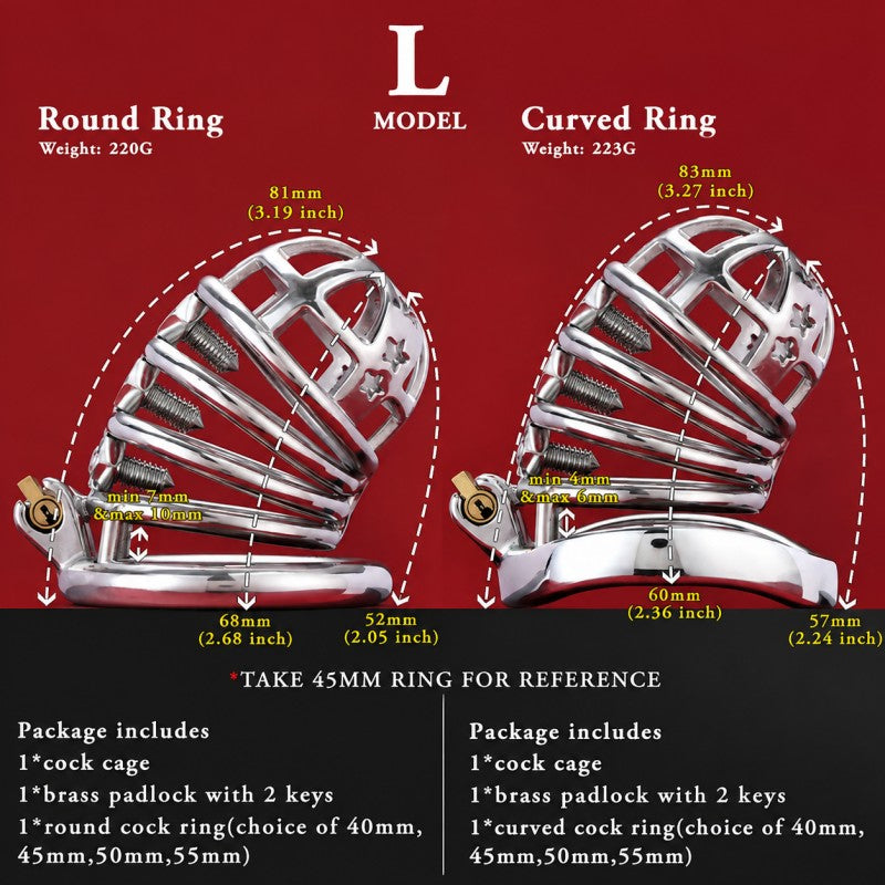 Large spiked cage with round and curved ring dimensions