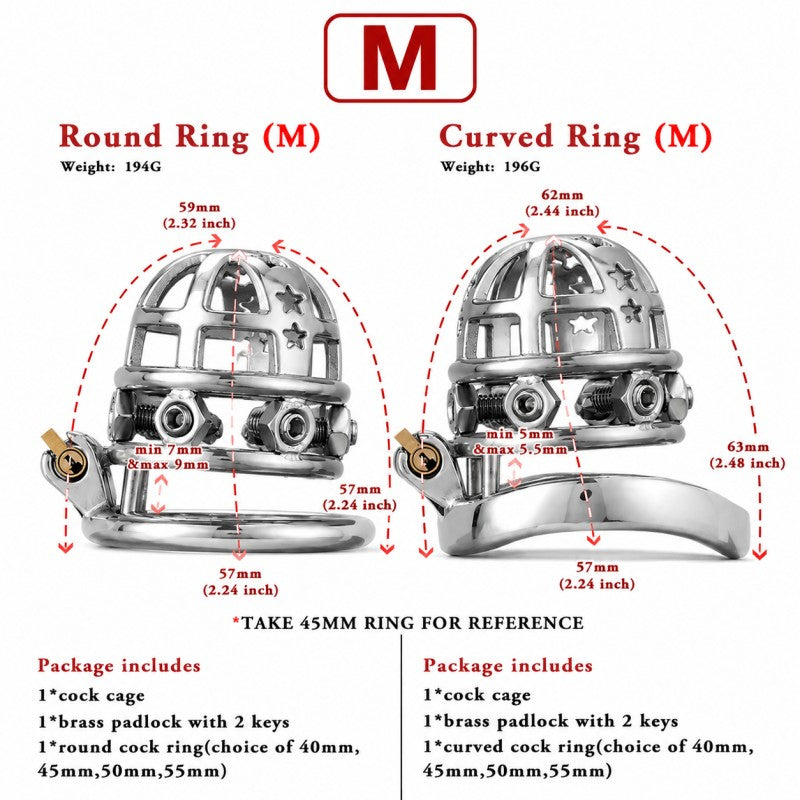 Medium spiked cage with round and curved ring dimensions
