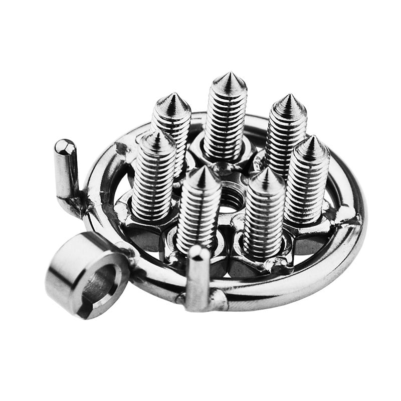 Removable internal spike components for flat stainless steel chastity cage