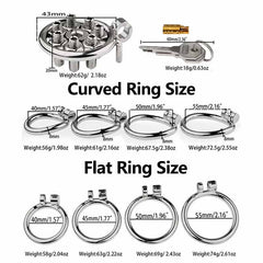Spiked flat chastity cage dimensions with curved and flat ring sizes