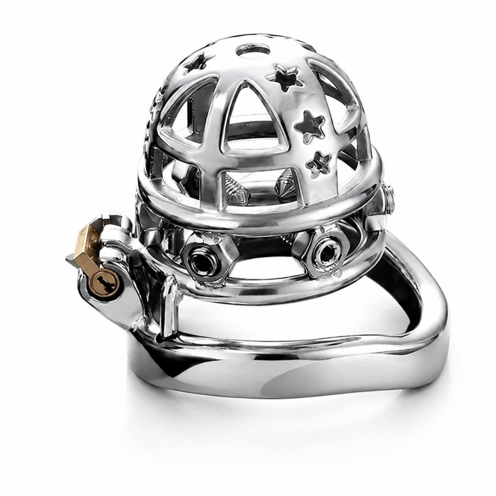 Spiked stainless steel chastity cage front view