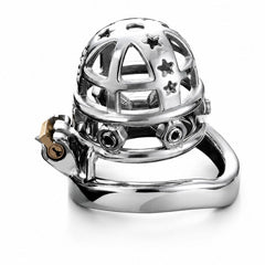 Spiked stainless steel chastity cage front view