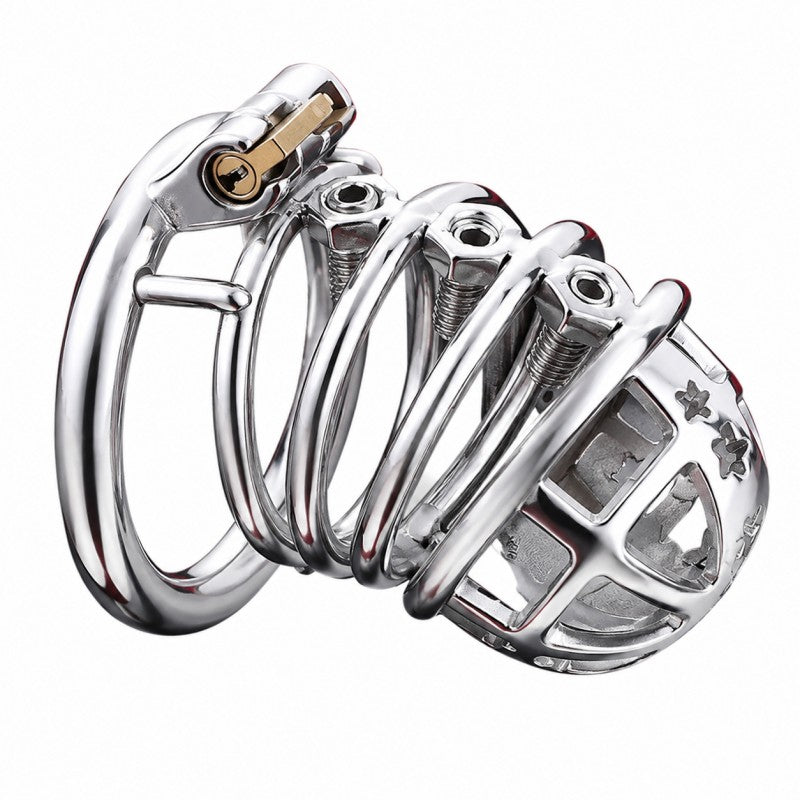 Side view of adjustable spiked steel cage frame