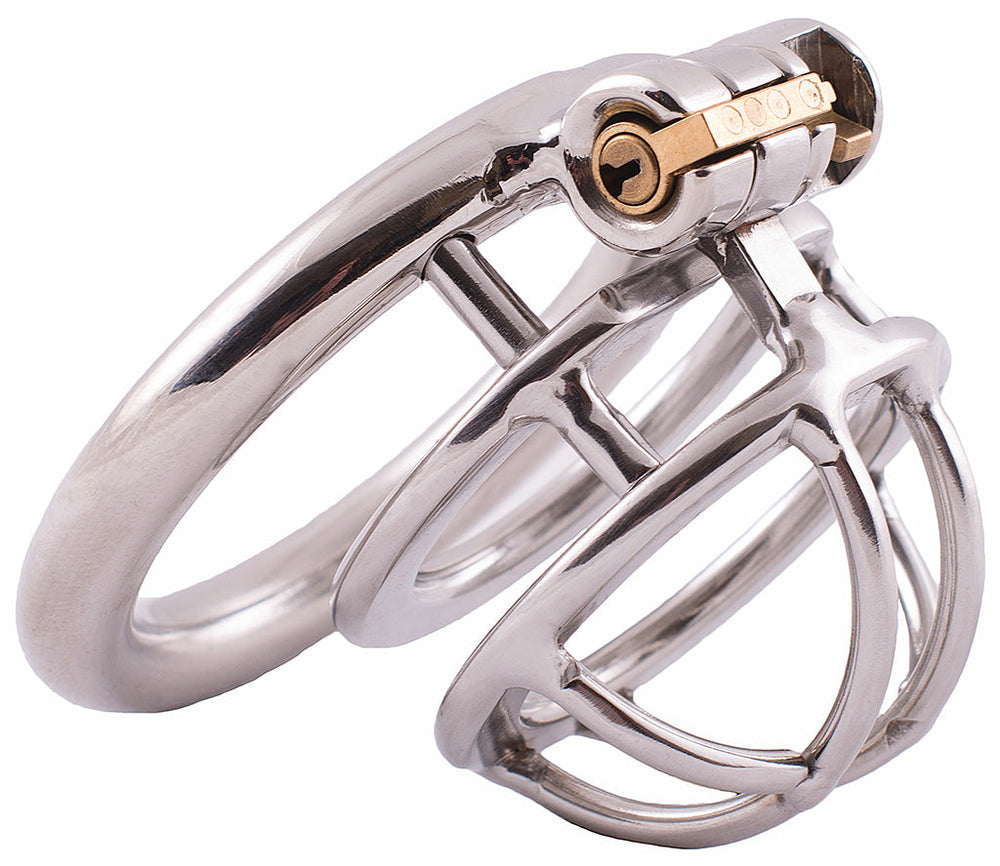 SSC75S small open stainless steel chastity cage with separator ring