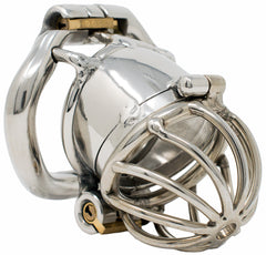 SSC76 open-frame stainless steel chastity cage with removable tip and dual locks
