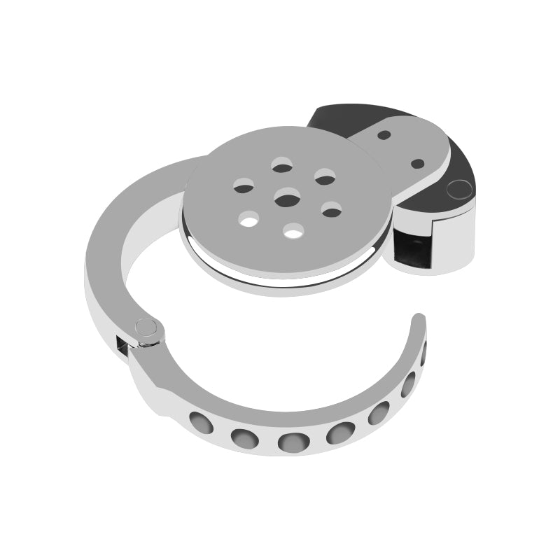 Open adjustable ring on stainless steel chastity cage
