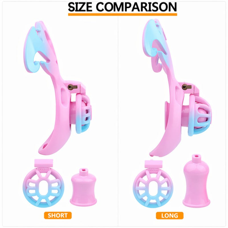 Succubus Heart chastity cage short and long profile comparison