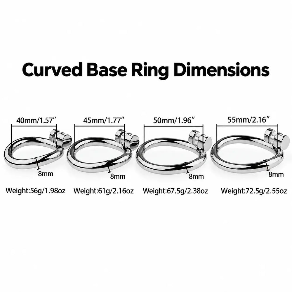 Curved base-ring chart showing 40, 45, 50 and 55 mm options
