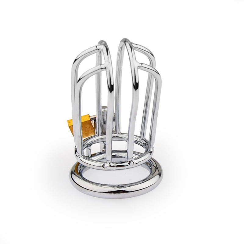 Front view of The Siebe Bonnet open-bar cage with round base ring and padlock

