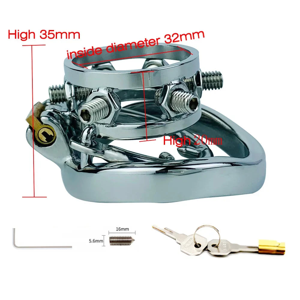 Thorn-spiked cage dimensions with adjustment tool lock and keys