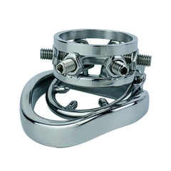 Front view of polished steel cage with adjustable screw thorns